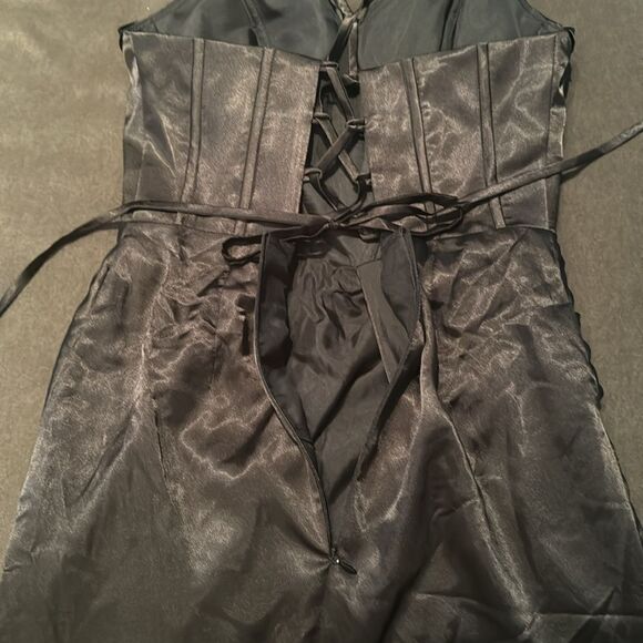 Women’s Black Full Length Prom Party Dress Criss Cross Straps & Leg Slit Size 8 - Picture 10 of 15